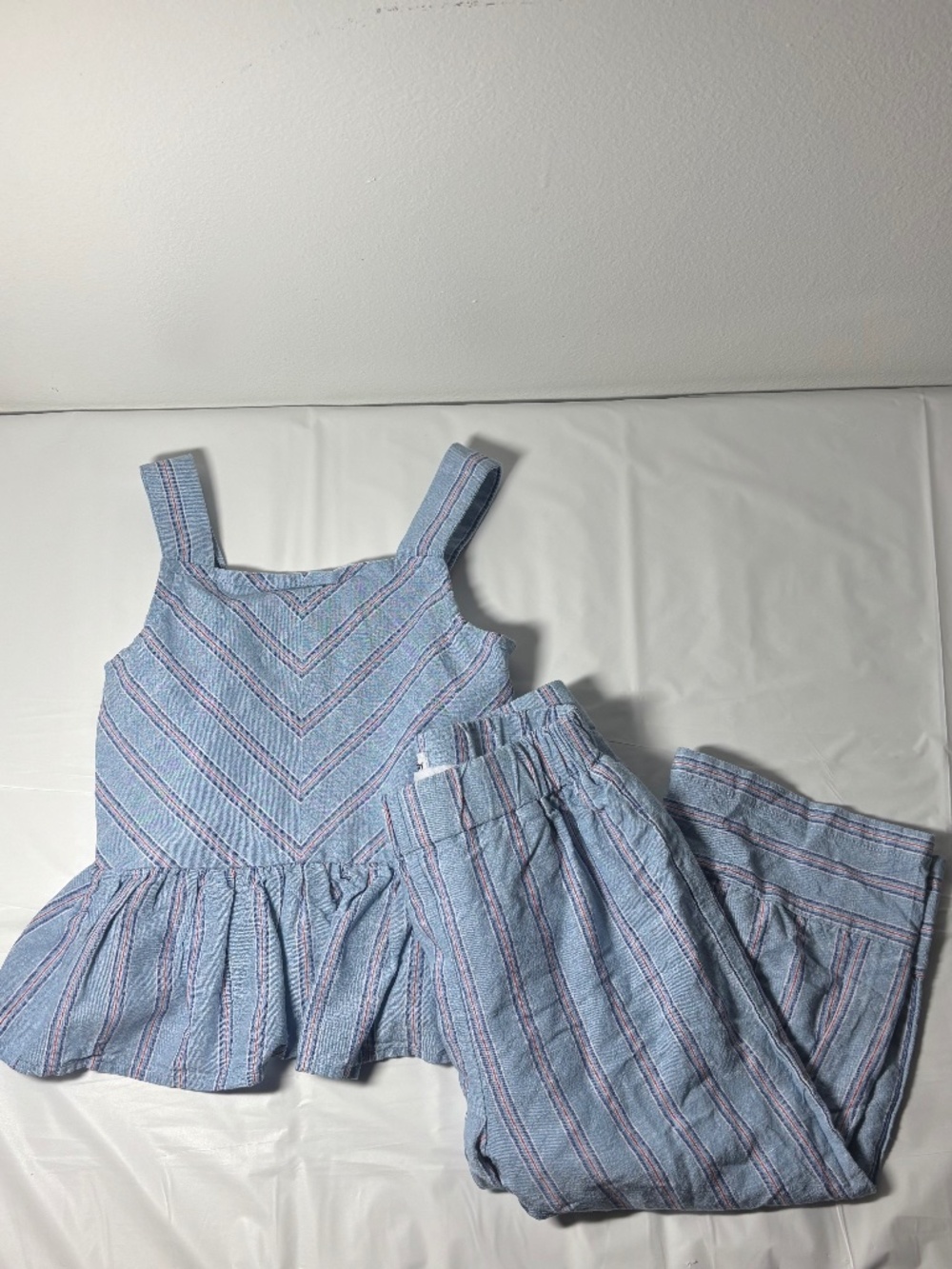 Sperry Girls Size 5 Blue Striped Peplum Top & Pants 2 Piece Set